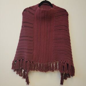 Margaret O'Leary Knitted Purple Pullover Tasseled Asymetrial Poncho
